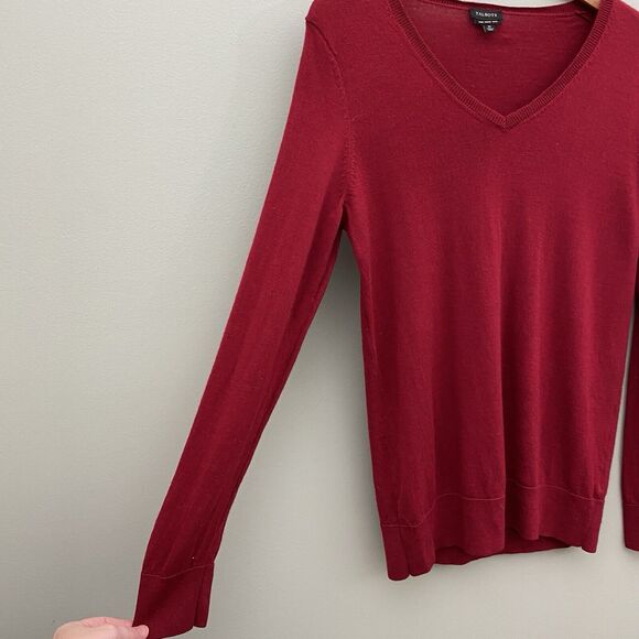 Talbots Merino Wool Sweater Womens Medium Red Pullover V Neck Preppy Minimalist - Picture 3 of 8